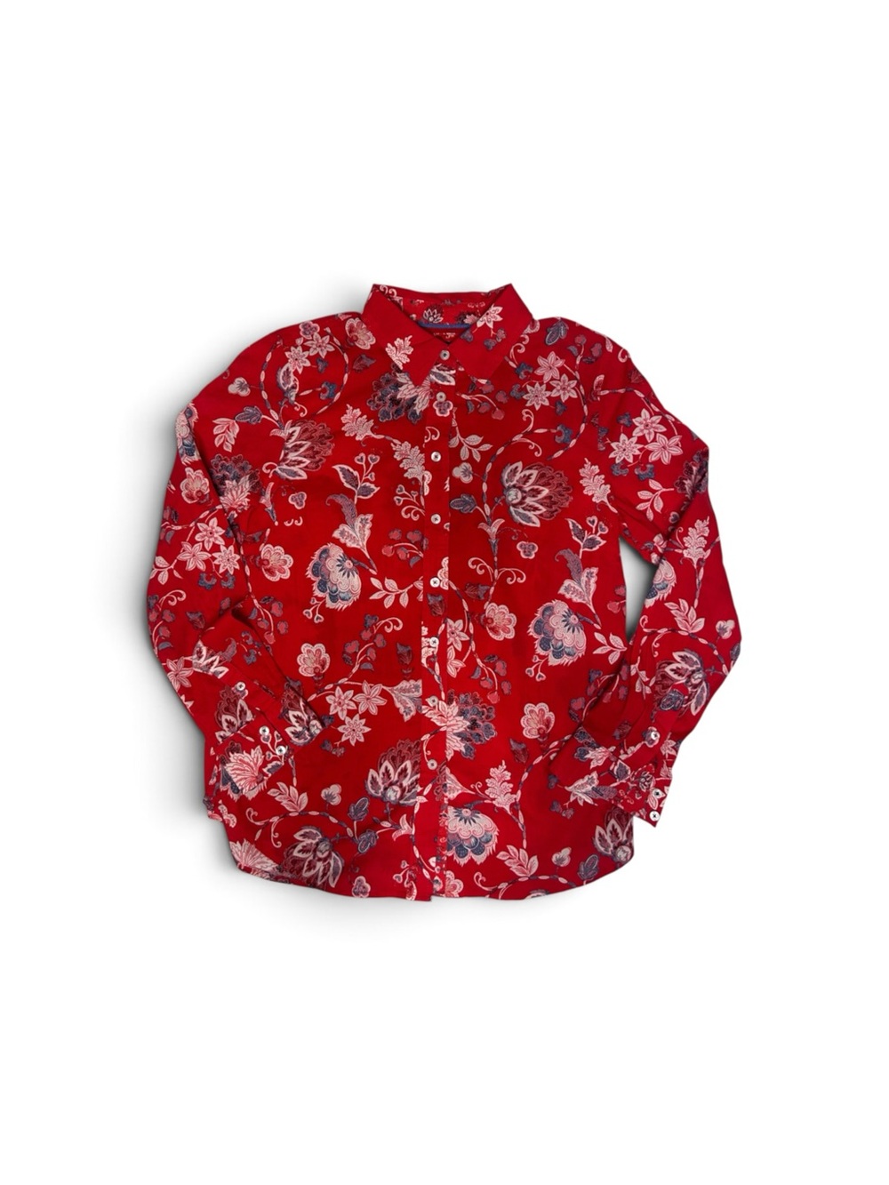 Talbots Red Floral Button-Down Blouse